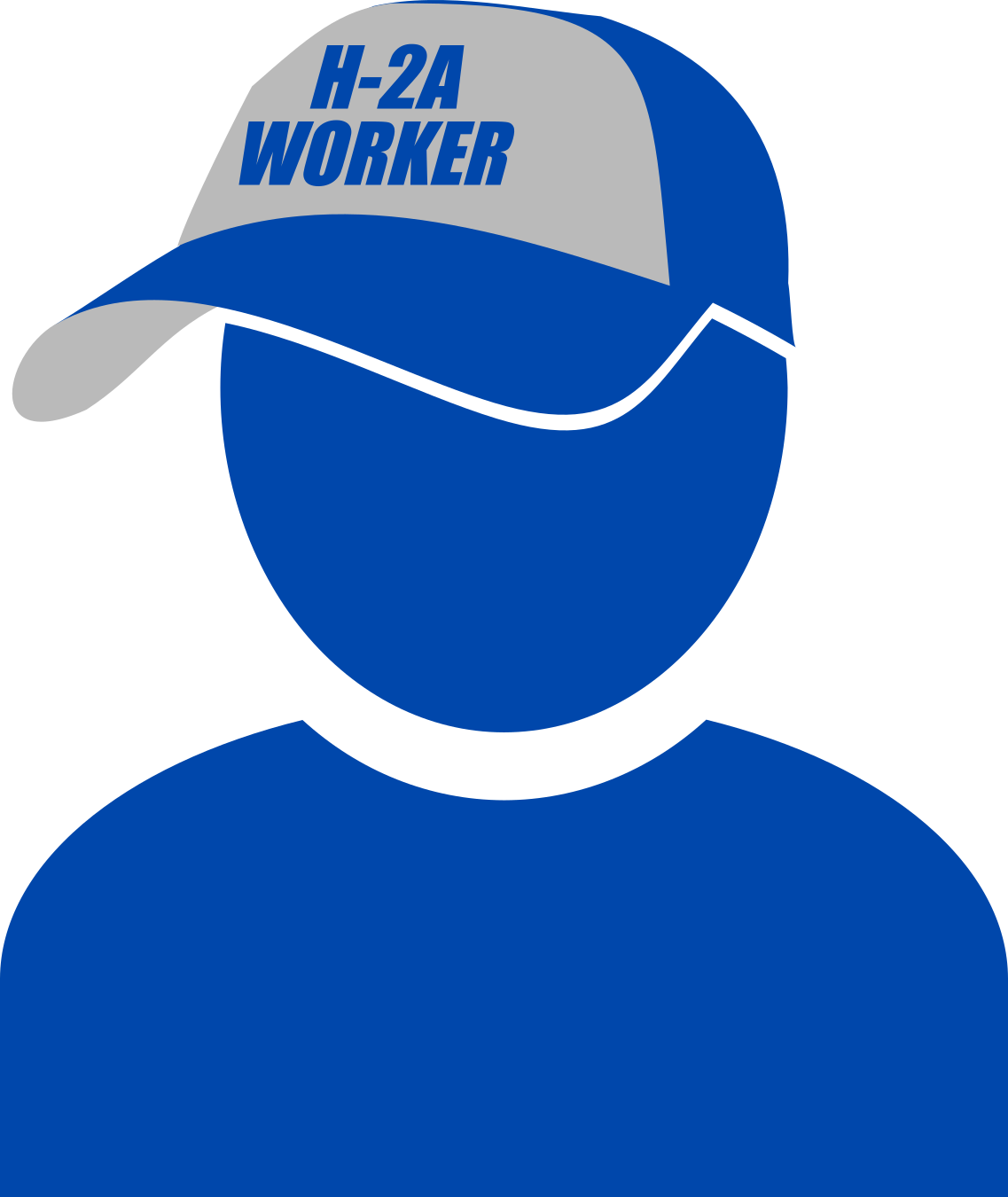 A graphic illustration of a person wearing a blue cap with the text 'H-2A Worker' on it, representing a farm or construction worker.