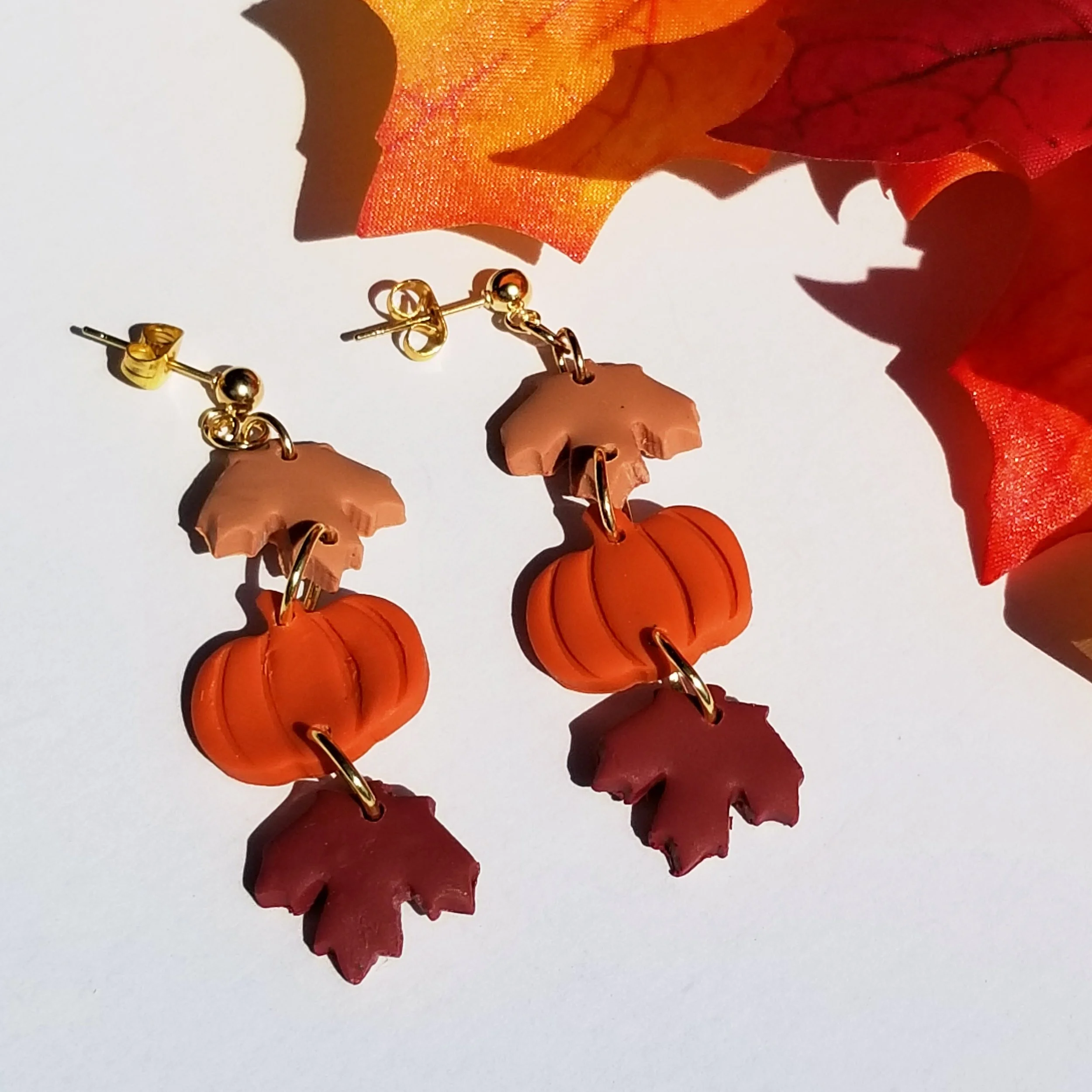 Pumpkin & Leaf Drop Earrings