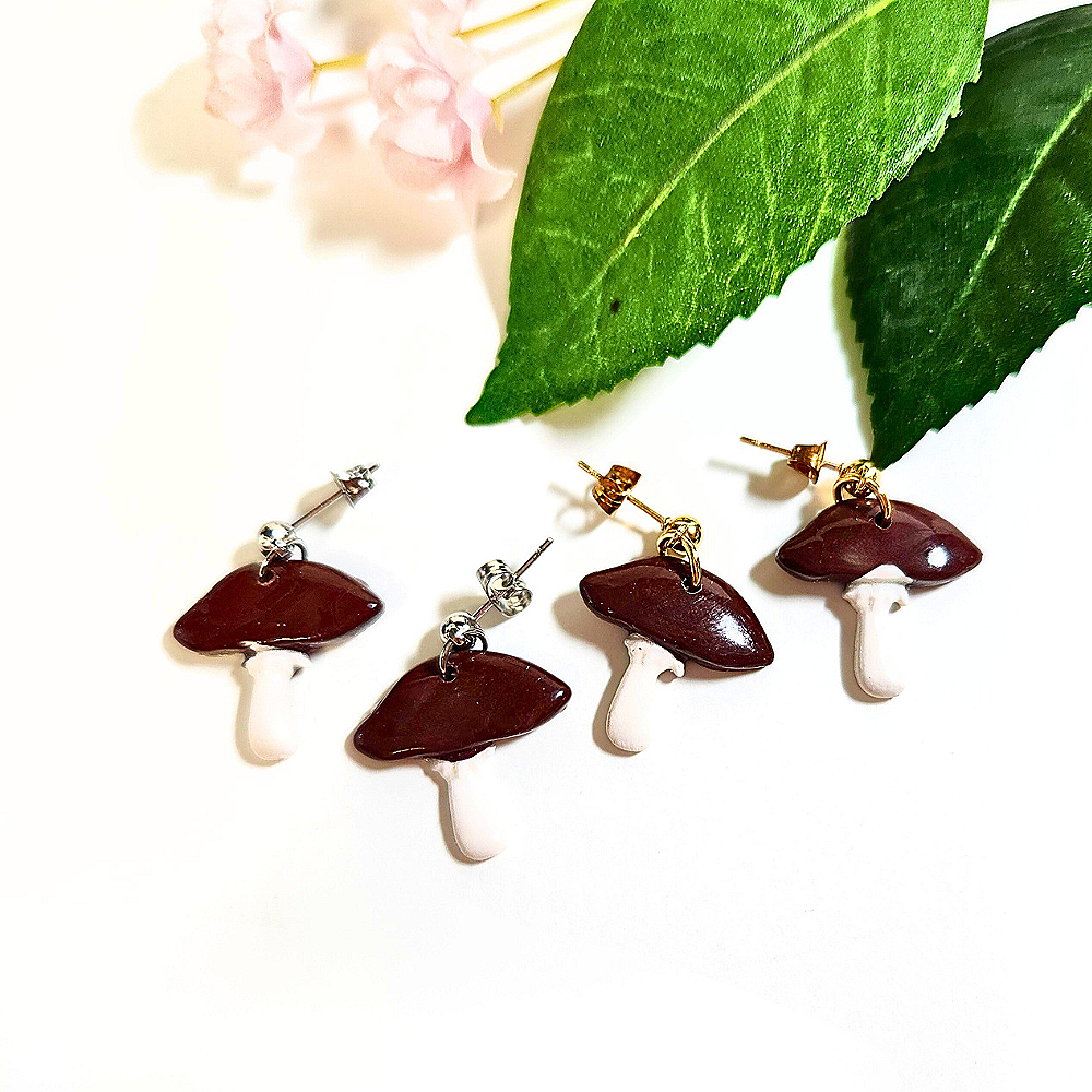 Brown Mushroom Dangle Earrings