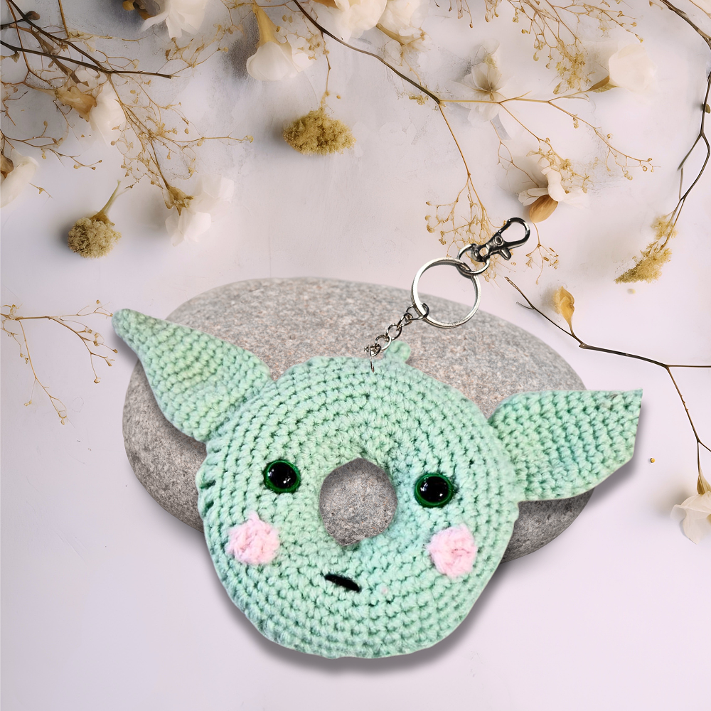 Green Crochet Alien Doughnut with long ears on keychain