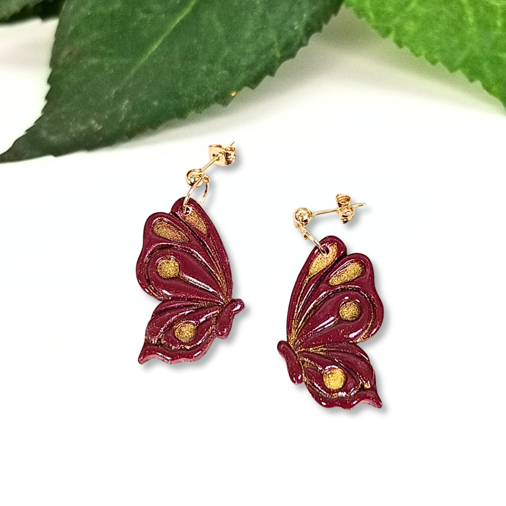 Burgundy Butterfly Wing Earrings