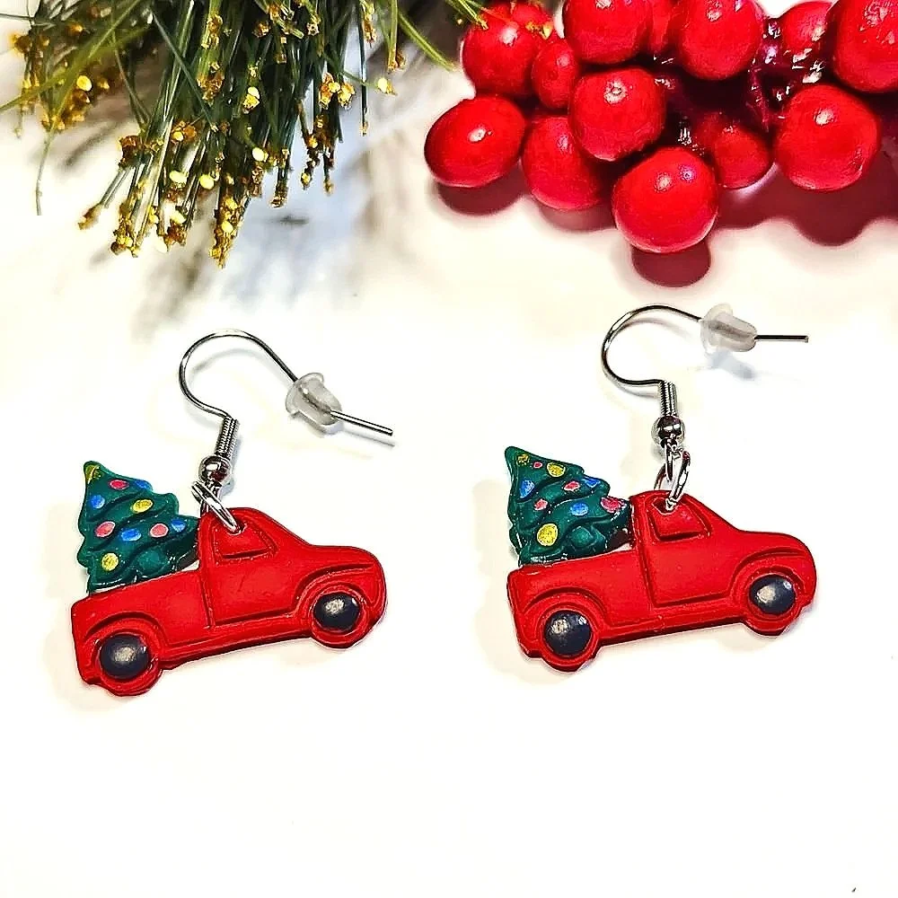 Vintage Christmas Truck with Christmas Tree Earrings