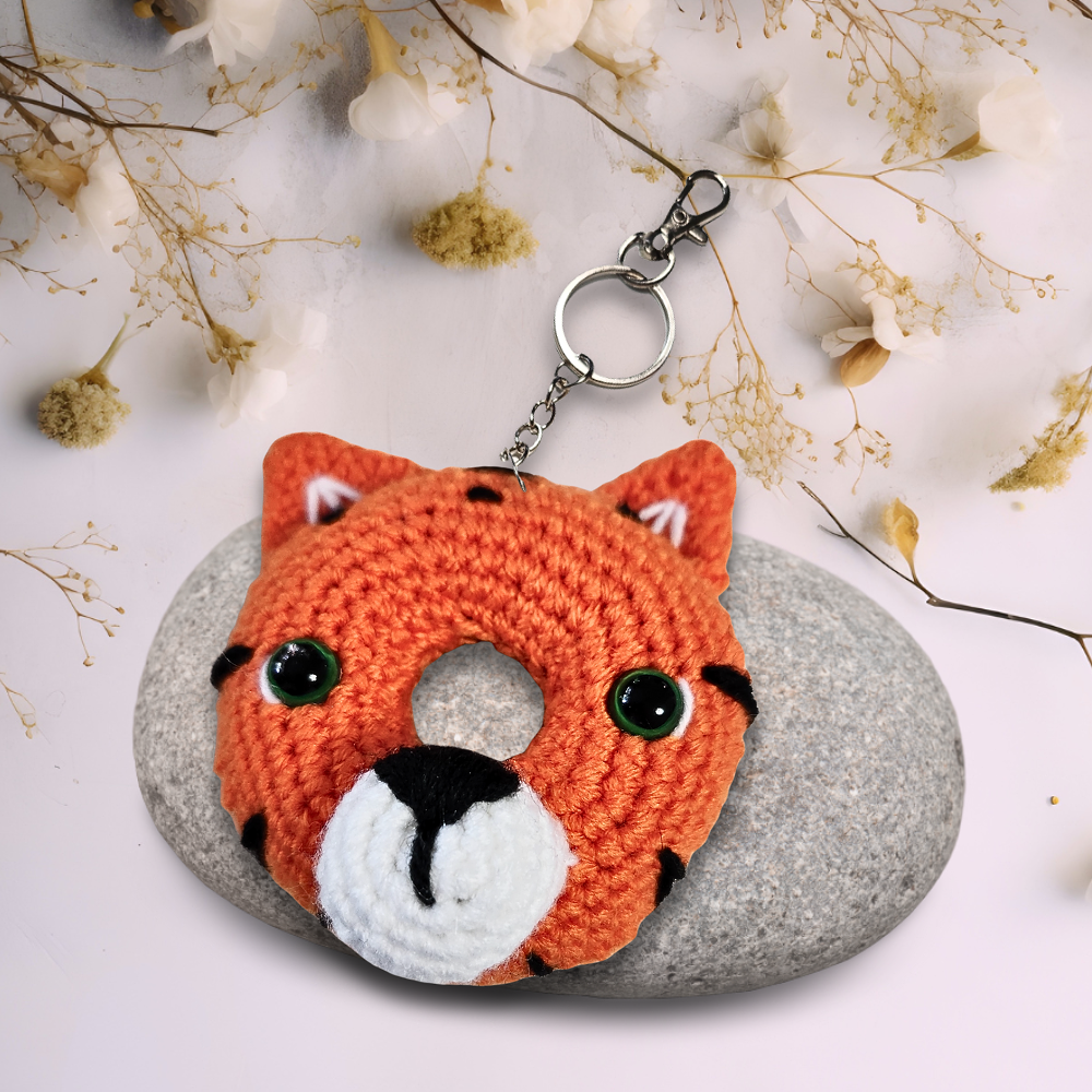 Crochet Orange Tiger doughnut Bag Charm