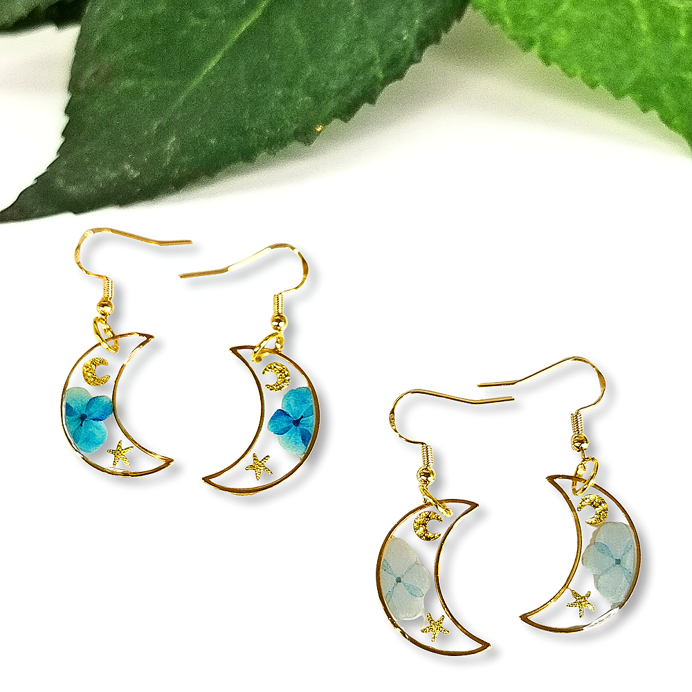 Forget Me Not Flower Moon Earrings