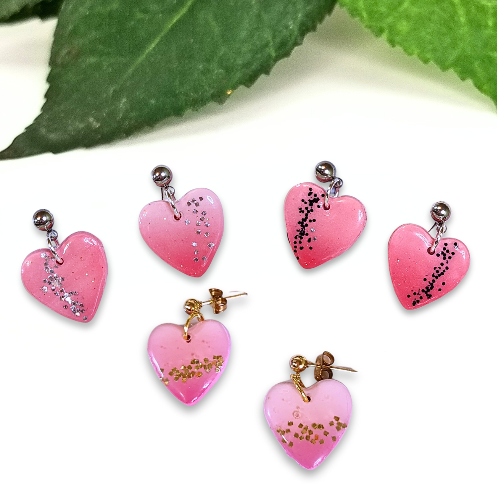 Pink Glitter Heart Earrings