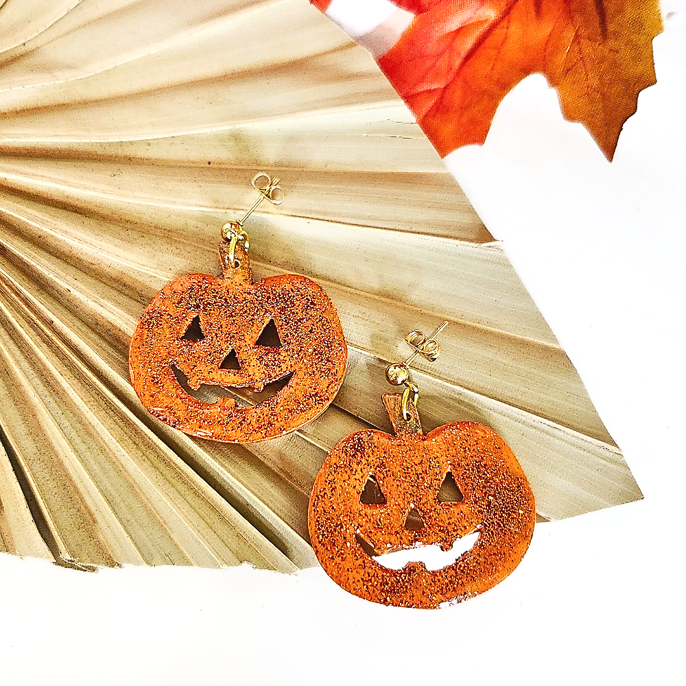 Orange+Glitter+Pumpkin+Earrings