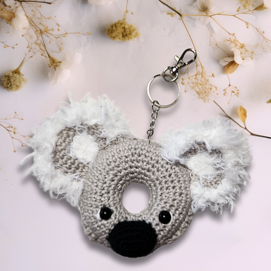 Grey Koala Bear Doughnut with big fluffy ears and keychain