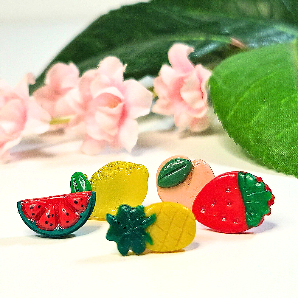 Summer+Fruit+Stud+Earrings: Watermelon, Lemon, Pineapple, Peach, Strawberry