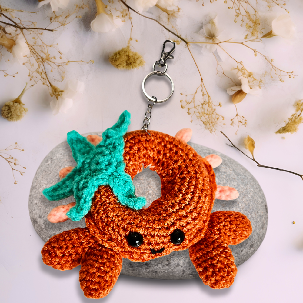 Crochet+Crab+doughnut+Keychain.