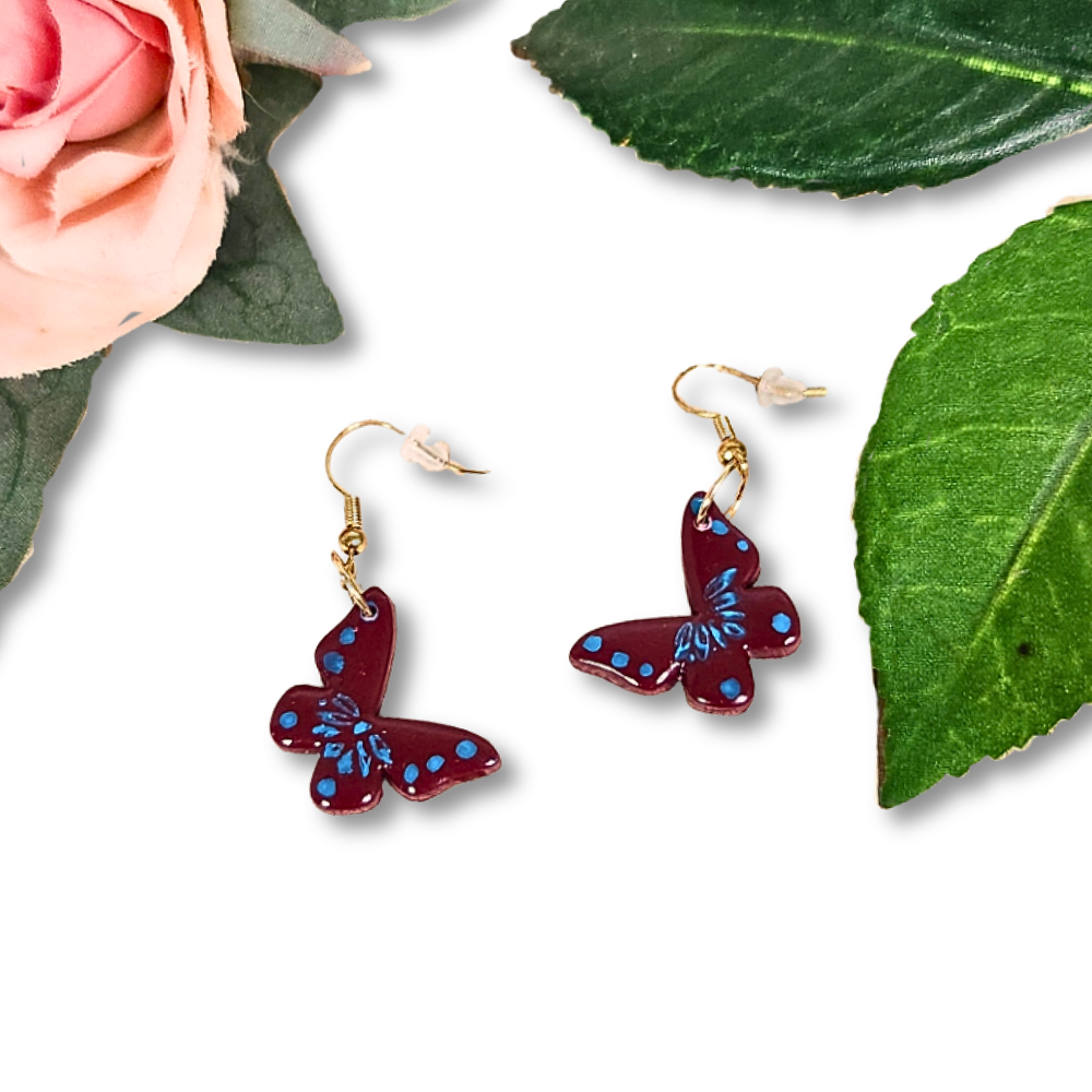 Burgundy Red Butterfly Earrings