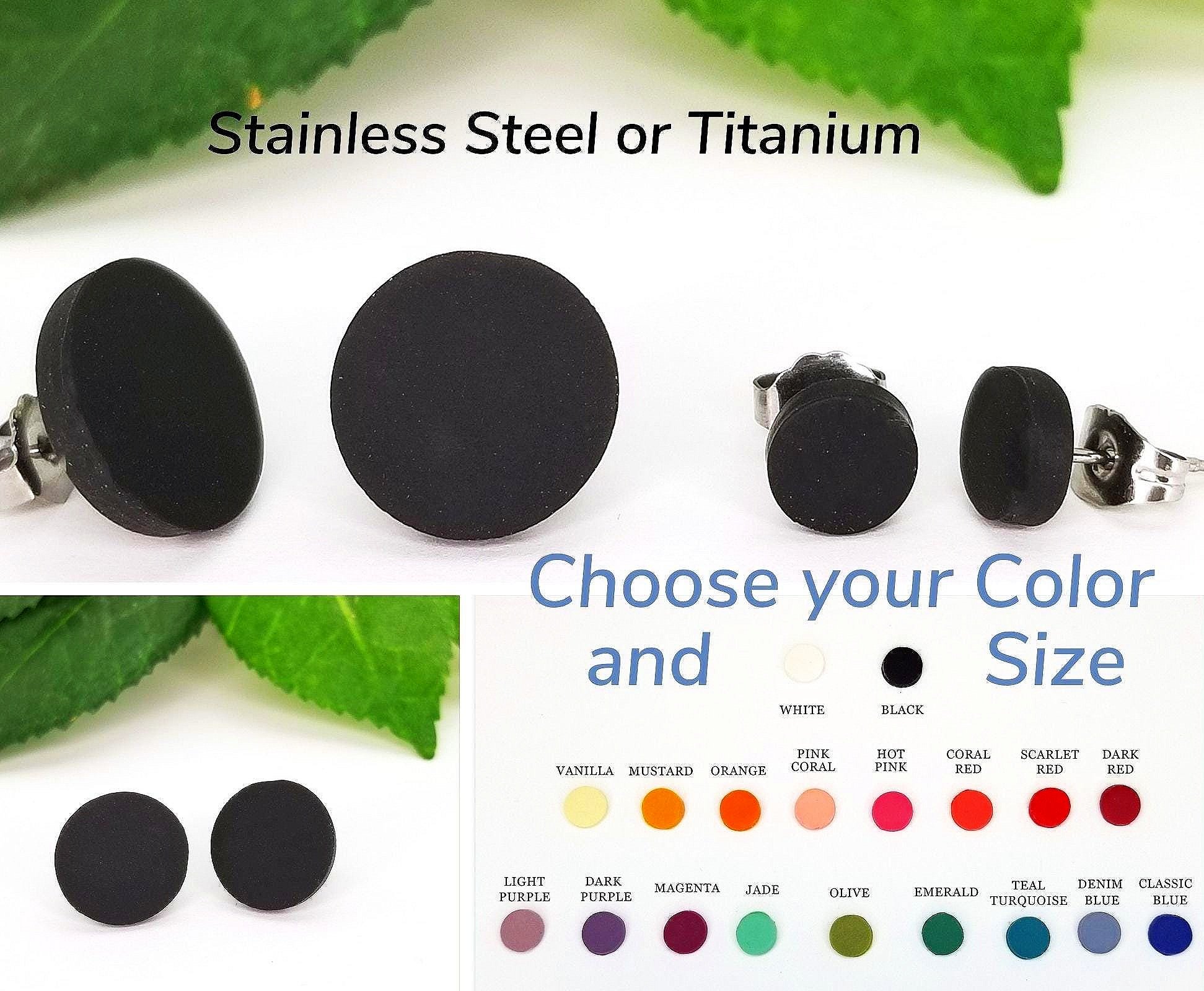 flat round clay stud earrings in 2 sizes and with 25 color options