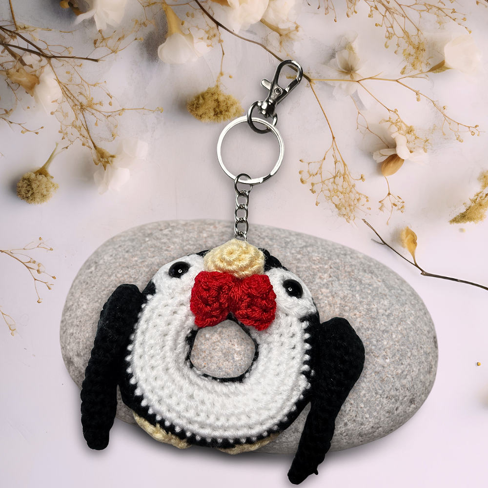Crochet Penguin Doughnut Keychain