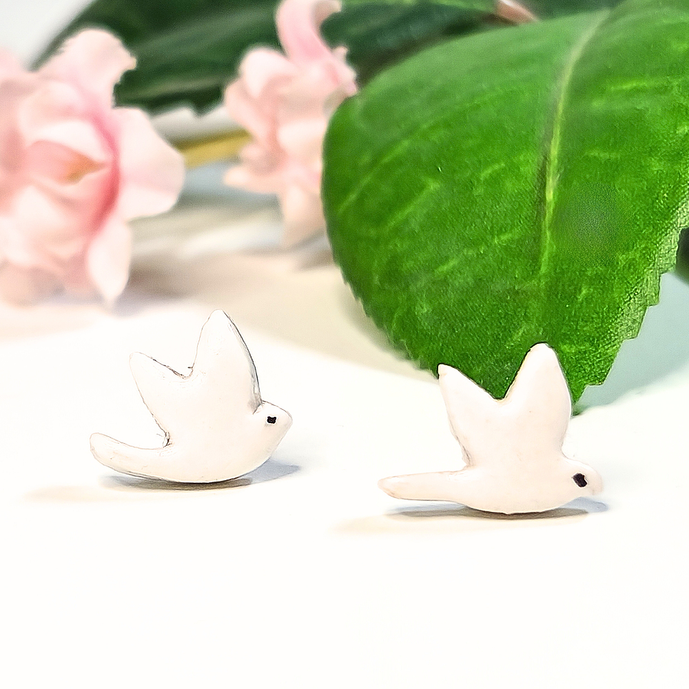 Mini white dove clay studs
