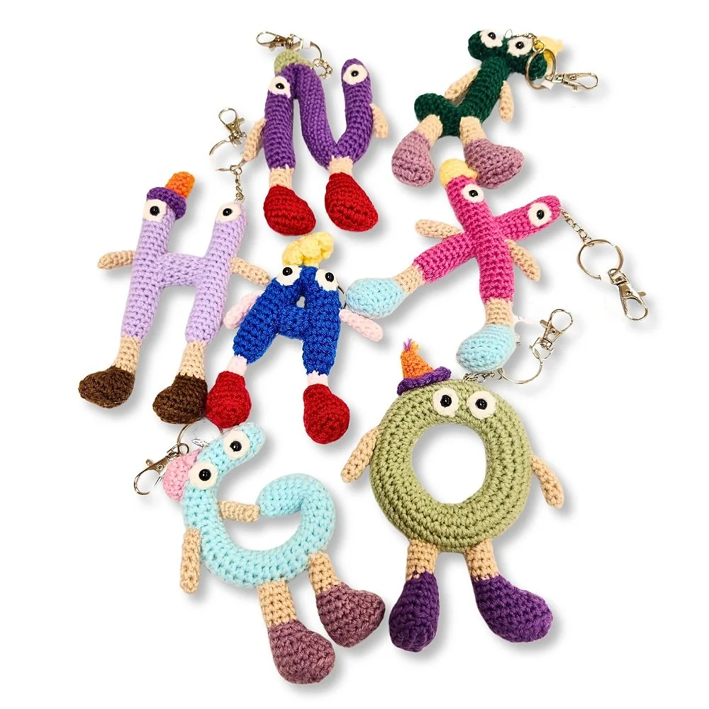 Custom initial keychain bagcharm, crochet alphabet letters