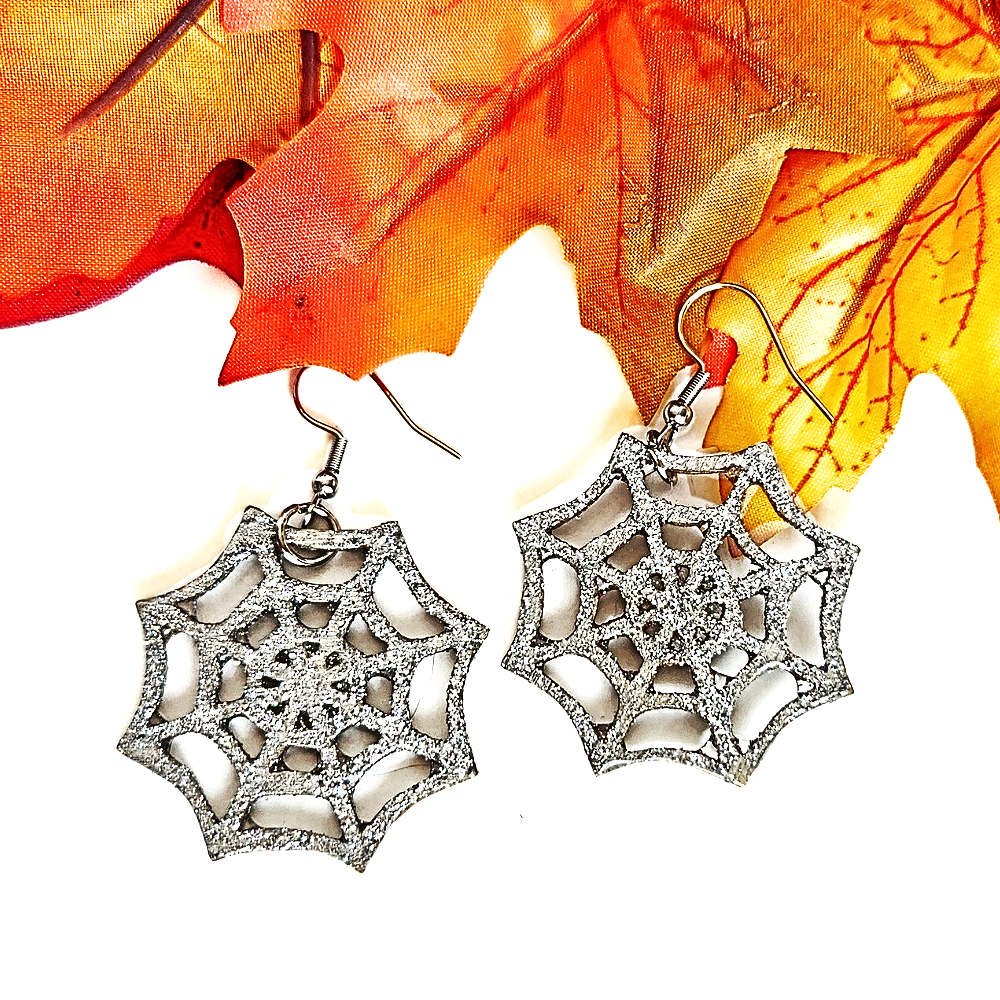 Glitter+Spider+Web+Dangle+Earrings