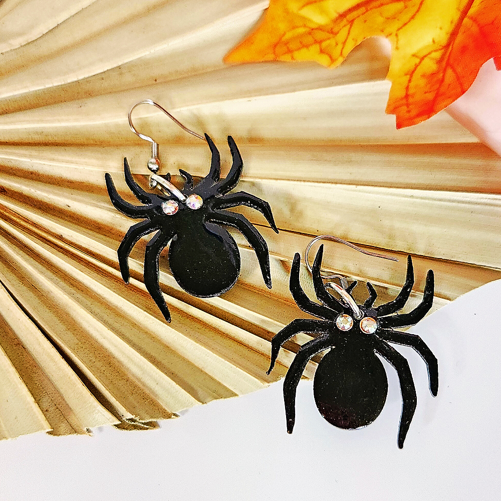 Black Widow Spider Earrings with rhinestone crystals as eyes