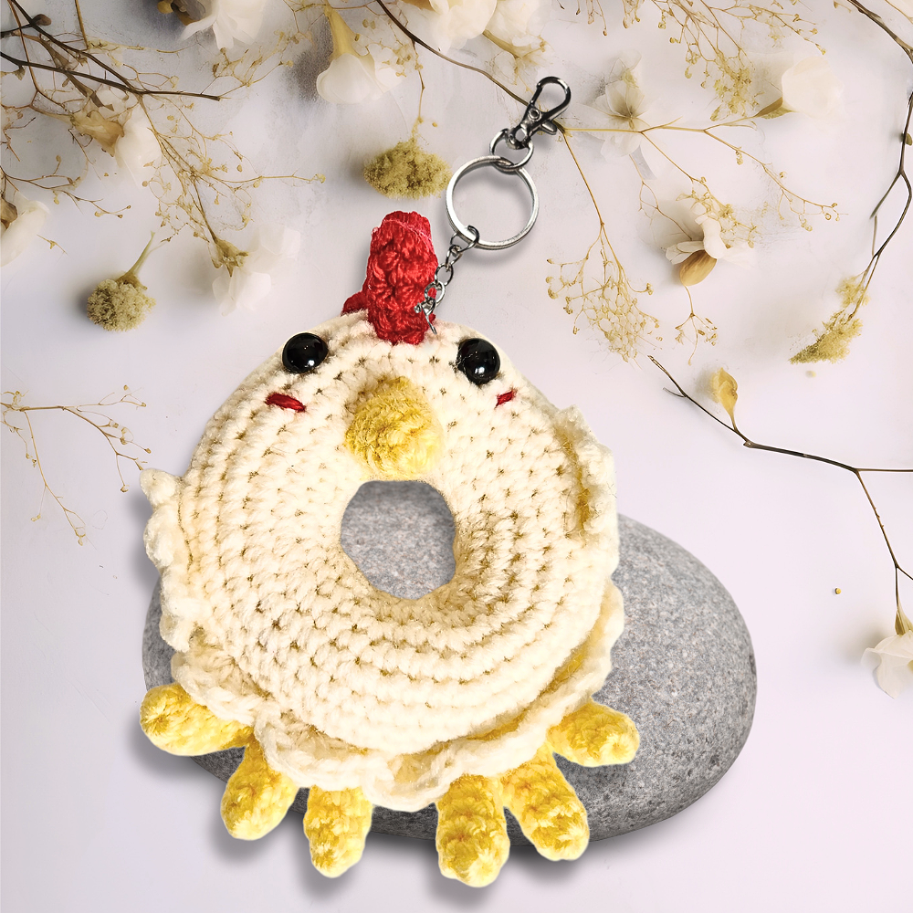 Crochet+Chicken+Doughnut+Keychain