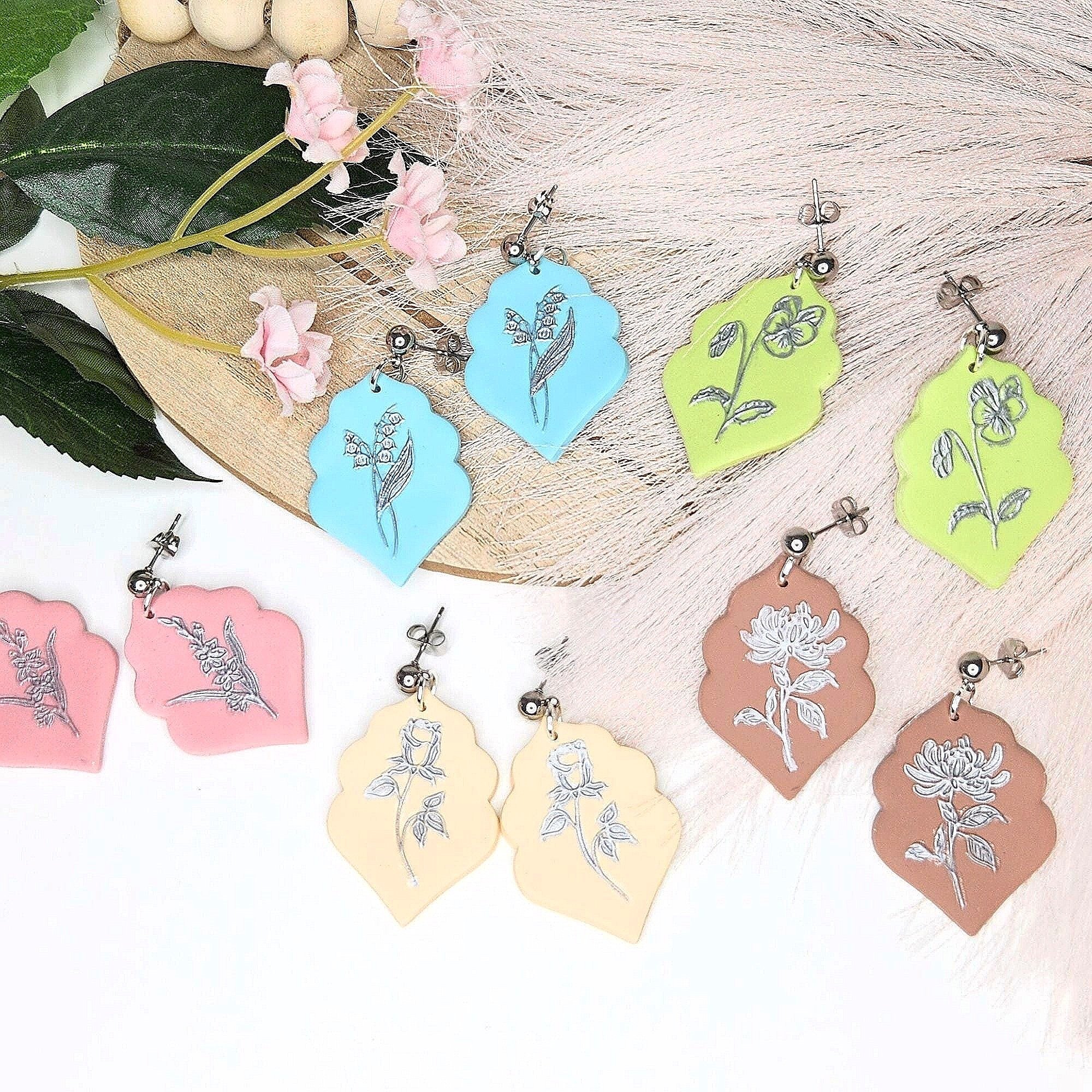 Birth Flower Dangle Earrings