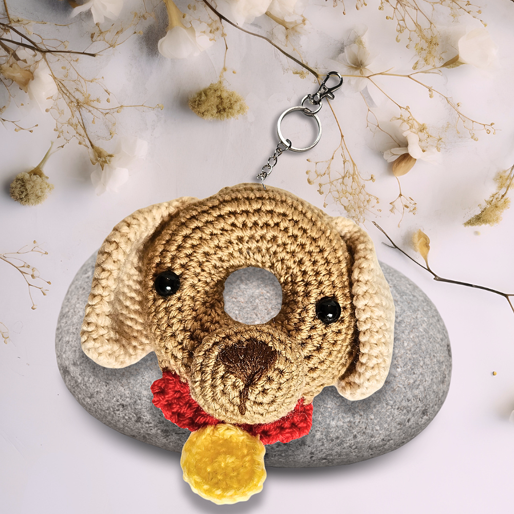 Crochet+Dog+Doughnut+Keychain