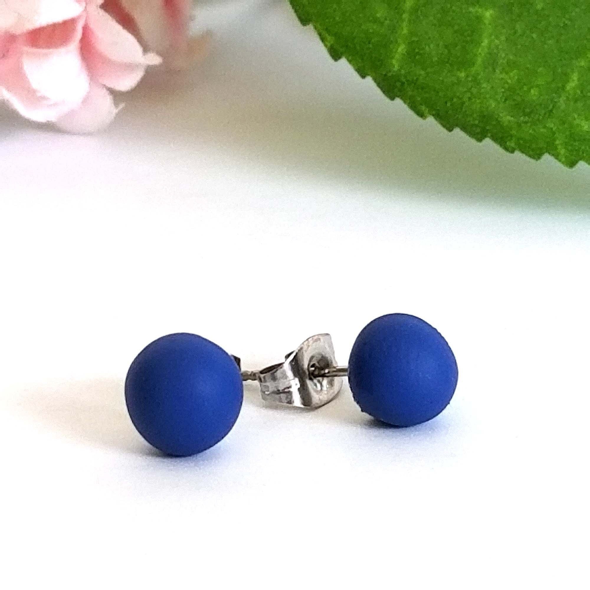 navy blue clay ball stud earrings