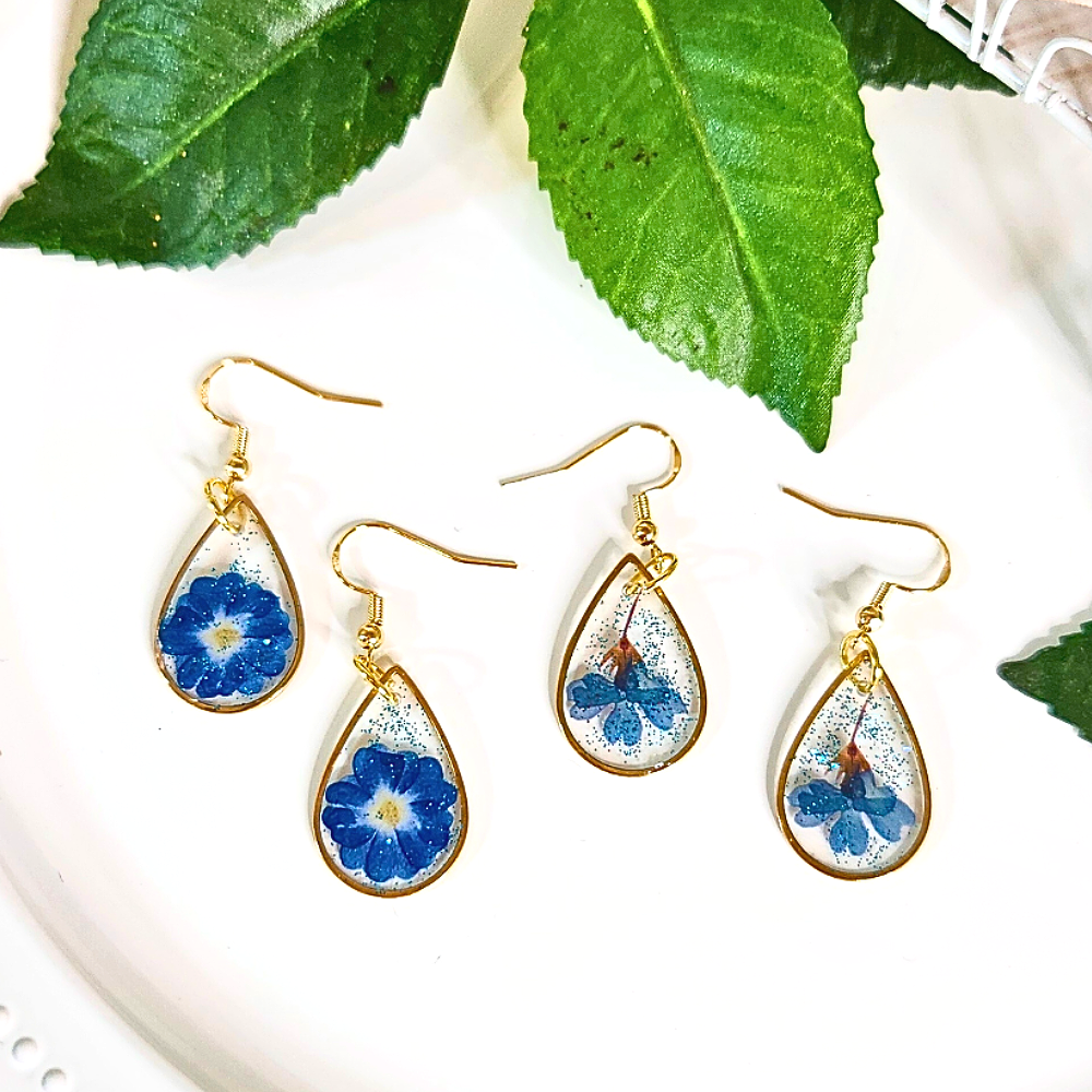 Floral Teardrop Resin Earrings