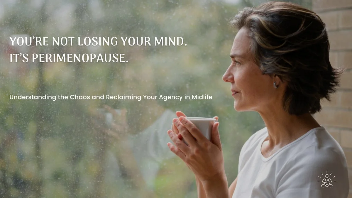 Midlife woman reflecting on perimenopause transition. Finding support through online therapy for women, by Latina therapist in Houston, Texas and beyond.