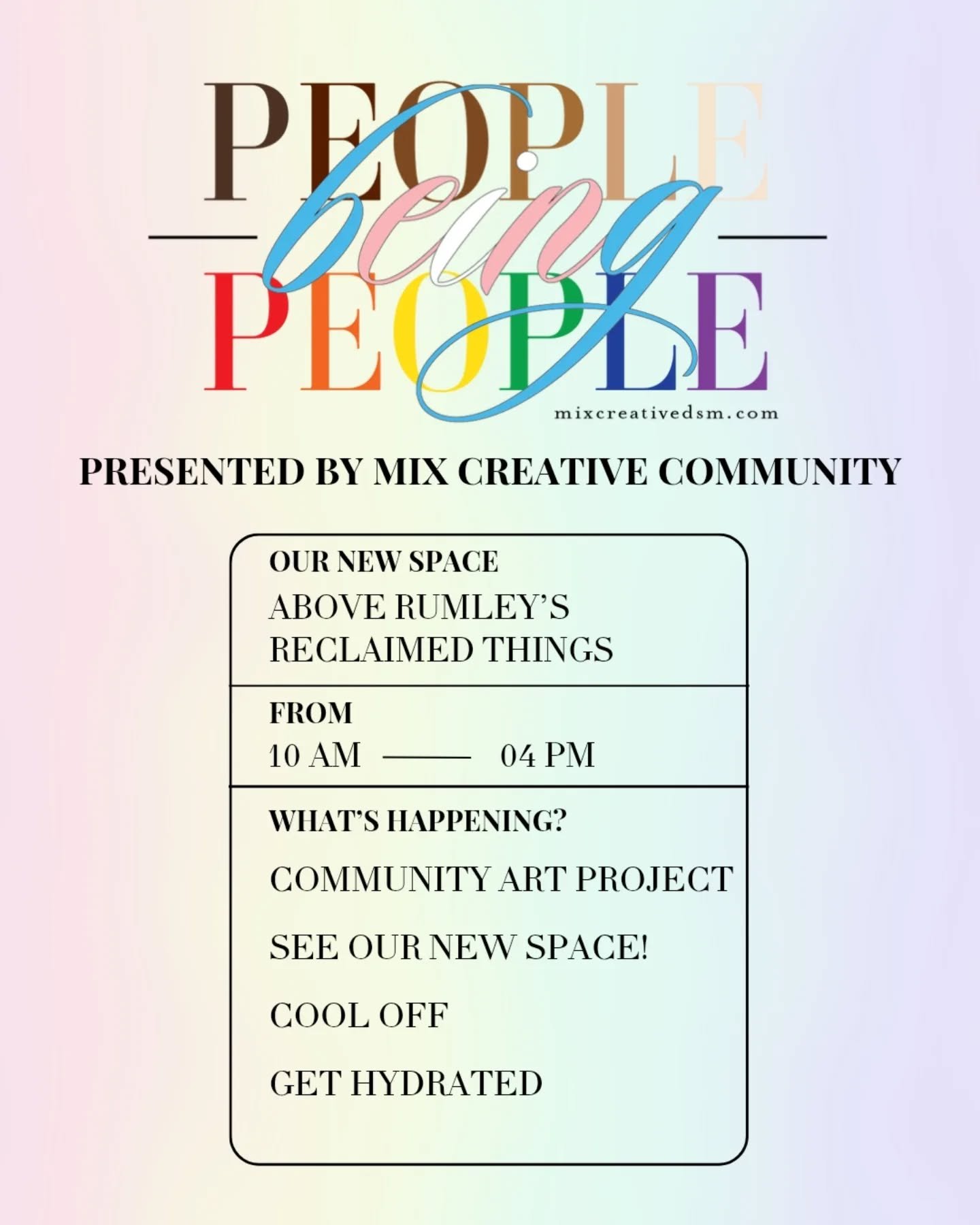 We&rsquo;re so excited to bring you into our space and give you a peek at what MIX has in the works as we transition into our new home!

As part of the Valley Junction Pride celebration, pop into MIX to preview our future event and working space. The