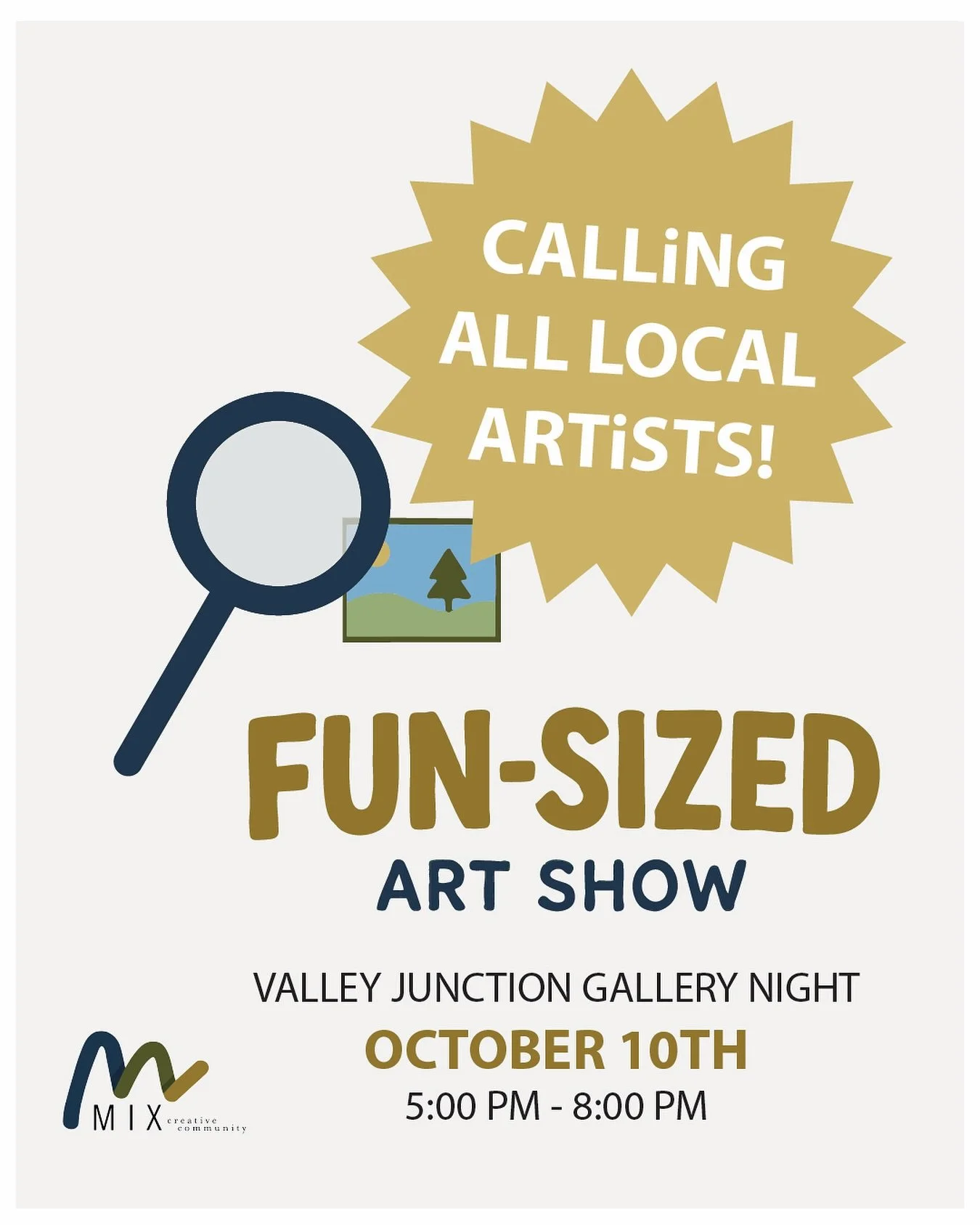 In conjunction with the @valleyjunction Gallery Night, we are exhibiting a Fun-Sized Art Show!

We are looking for local artists to submit their ittiest-bittiest works!

Are you interested?  Check the link in bio for more info.

Know someone who migh
