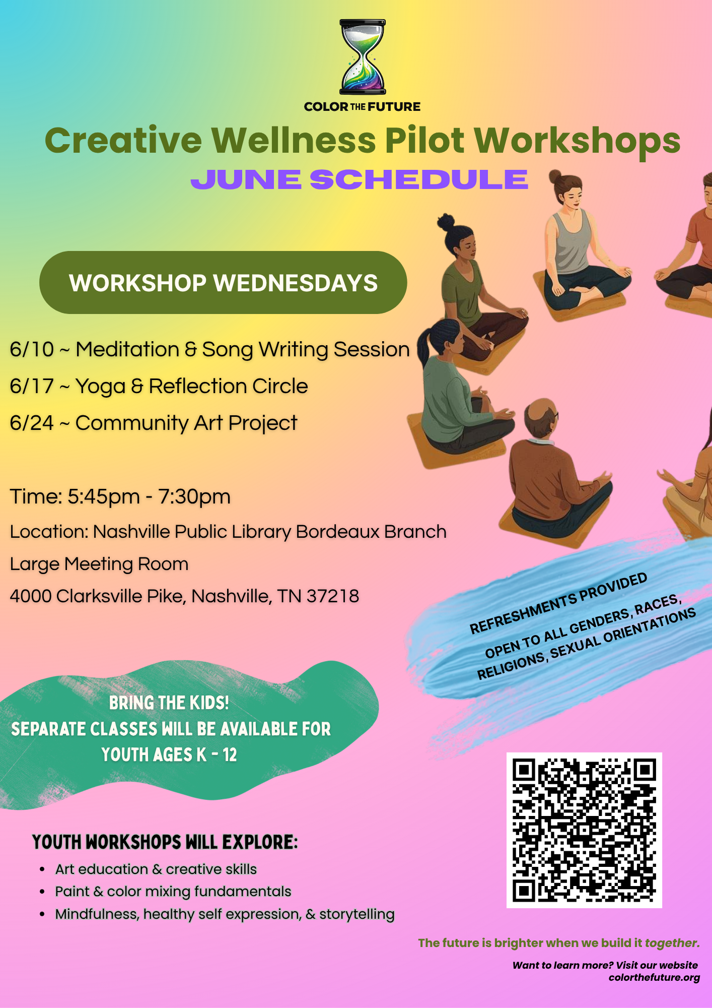 Text 615-208-3795 to RSVP for workshops. 
Please include your name, and the names and ages of any youth you may bring. Thank you!
