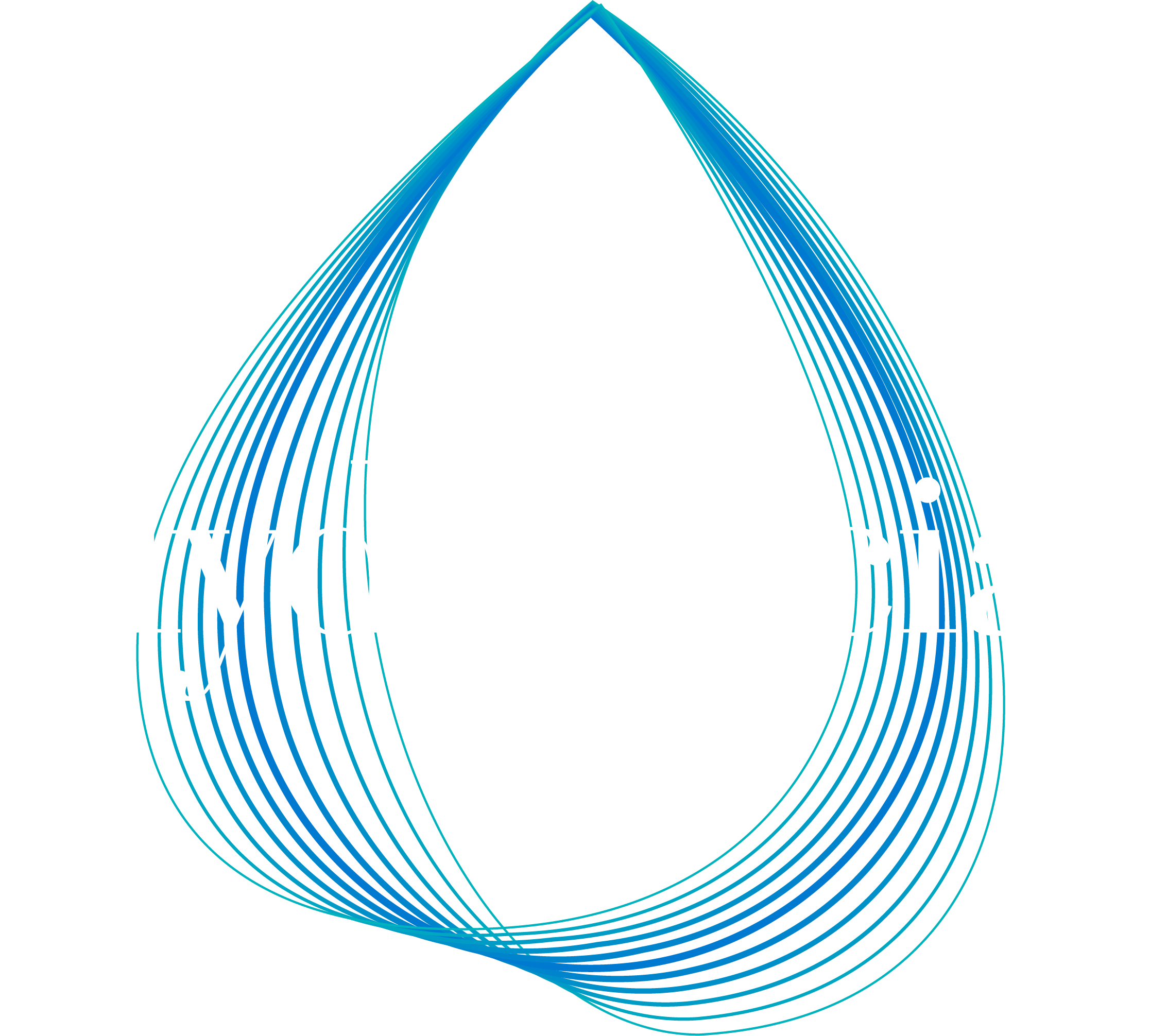 Logo for Hydrafacial with a black background and a blue geometric teardrop shape in the center.