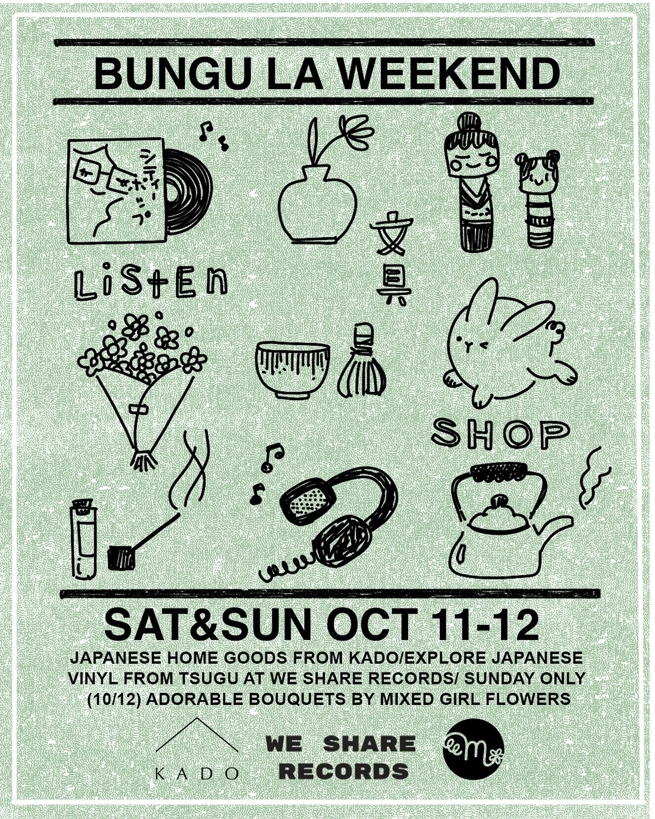🎶 While Bungu LA takes over Union Station, we&rsquo;ll have a little something special right next to Paper Plant Co! Vinyl from We Share Records, Kado&rsquo;s Japanese home goods, and Sunday-only bouquets by Mixed Girl Flowers. Don&rsquo;t forget to