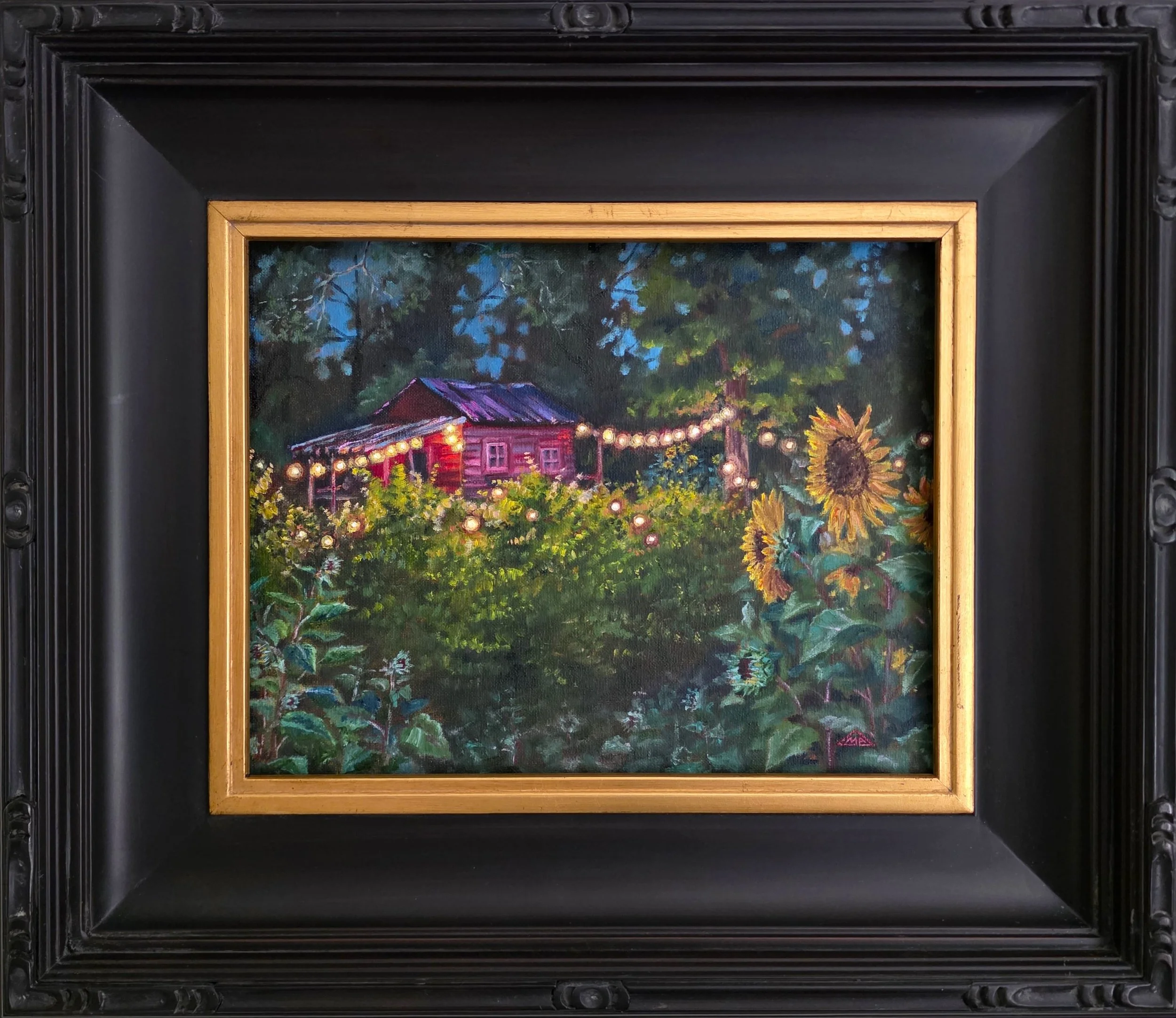 Little Red Shed and Sunflowers 11:x14 Oil on canvas panel