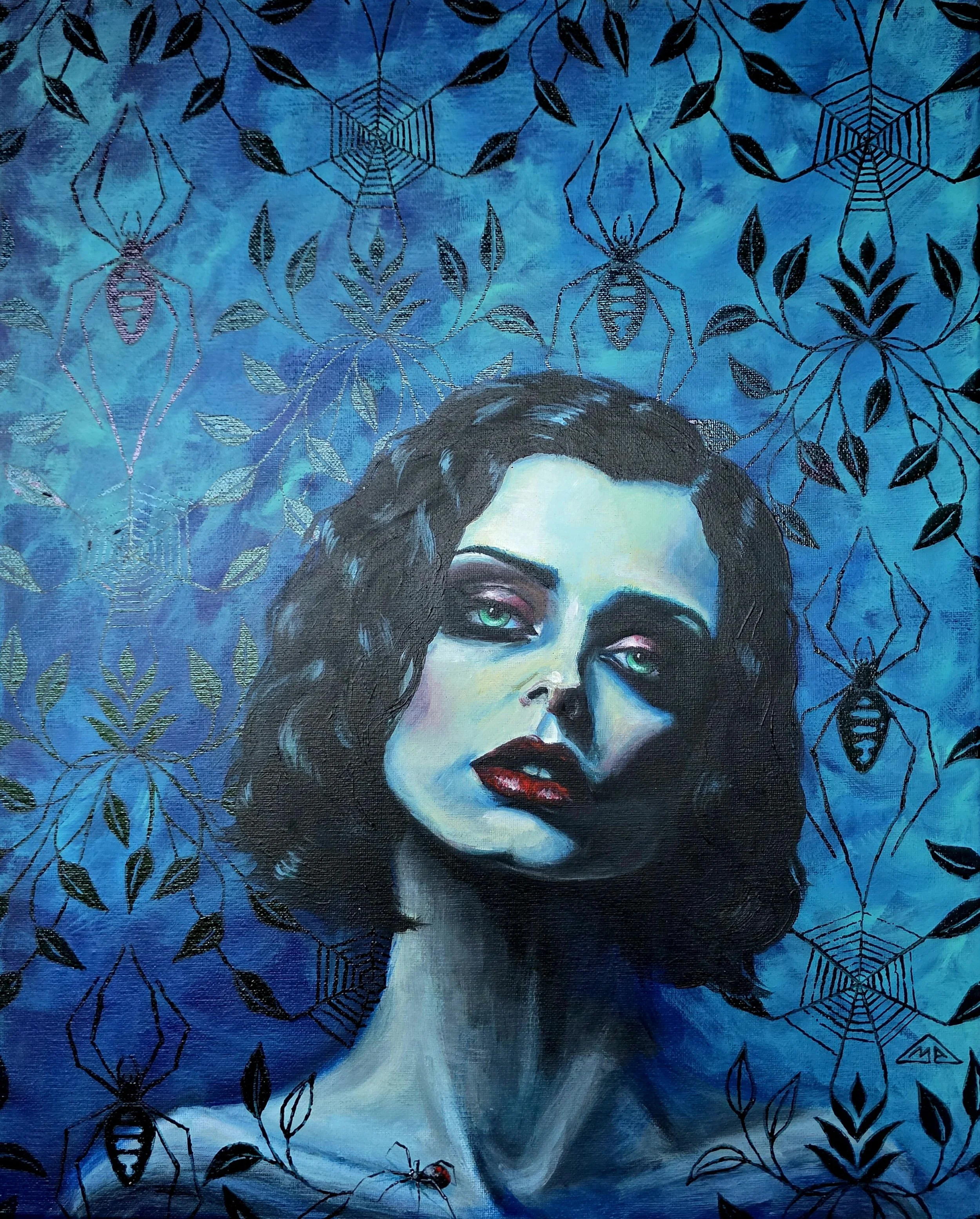 Black Widow 20"x16" Mixed Media on stretched canvas