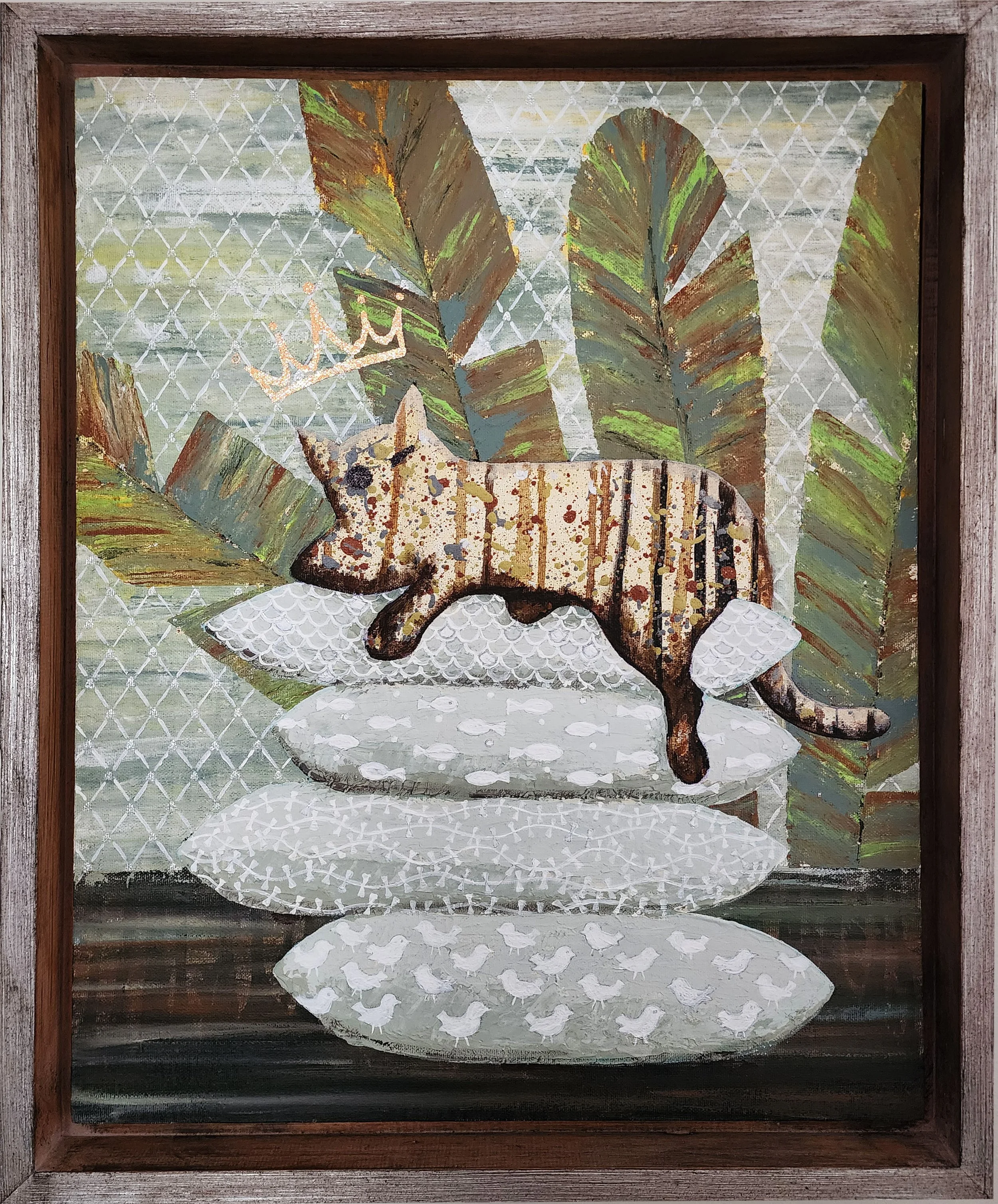 King of the house 16:x20" Acrylic and Gold Leaf on canvas