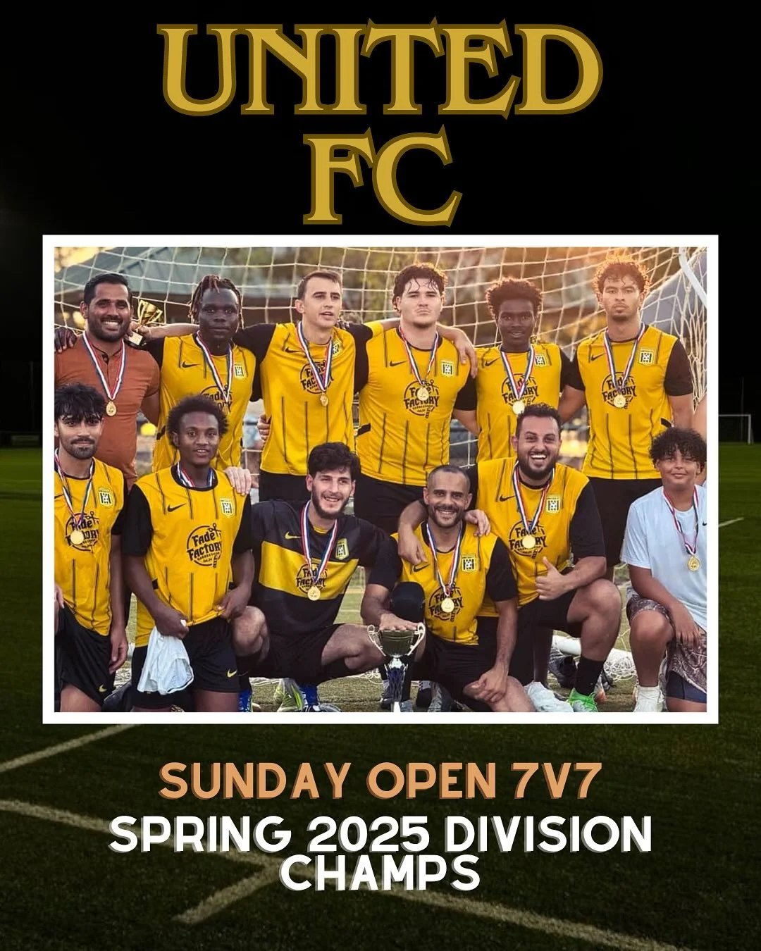 ⚽️🔥 Sunday Open 7v7 Champs 🔥⚽️ 

🏆 United FC - 6x Division Champs, 🥵

⚽️ Wizards FC - Flight A Playoff Champs 

⚽️ Hangover FC - Flight B Playoff Champs