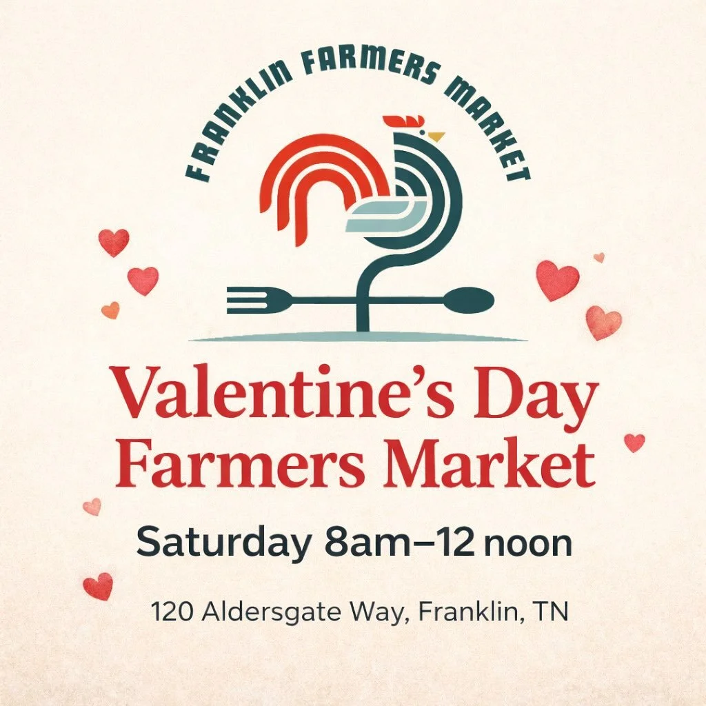 ❤️💗 Saturday February 14th, 2026, join us for the Valentine&rsquo;s Day Market!💗❤️
📍120 Aldersgate Way, Franklin TN 
🅿️ Franklin First United Methodist Church 
⏰ 8am-12noon
#franklintennessee #franklinfarmersmarket #franklin #valentinesday #suppo