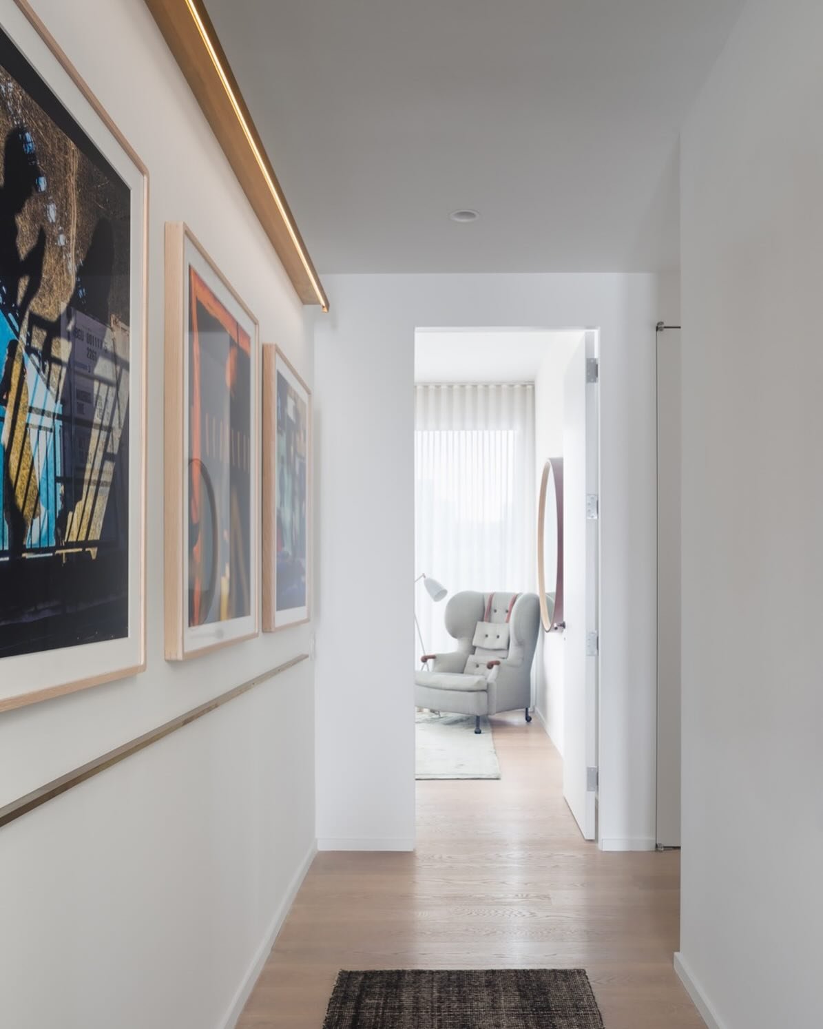 A colleague encouraged me to post more - so I&rsquo;ll be sharing this week some past images from my website.  This wonderful project in Dumbo features custom brass lighting (designed by Solk Arch) on a gallery wall.  Photo @devonbanksphoto