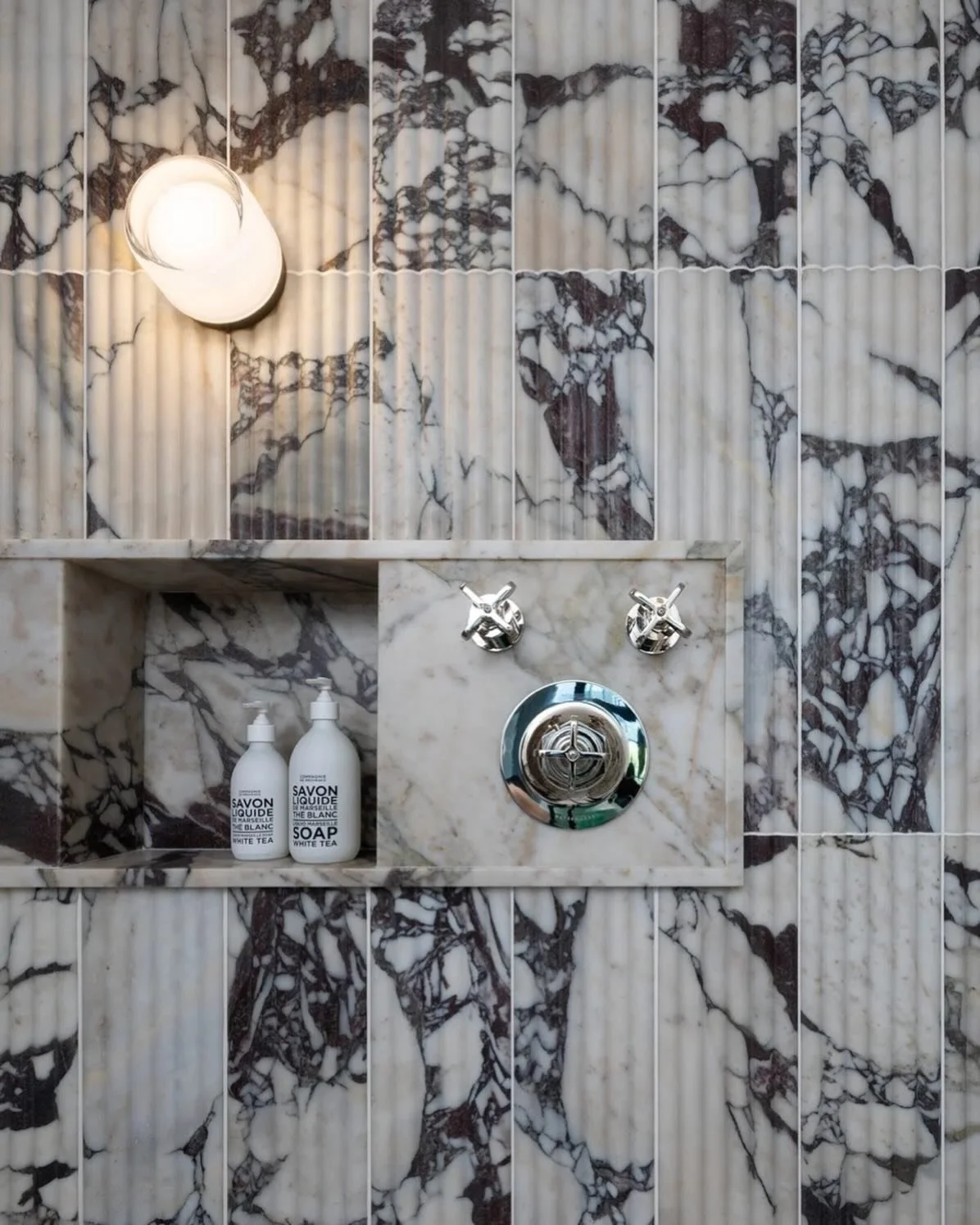 One of my favorite textural details: marble slabs and tiles at our Dumbo Combo project.  Photo by @devonbanksphoto