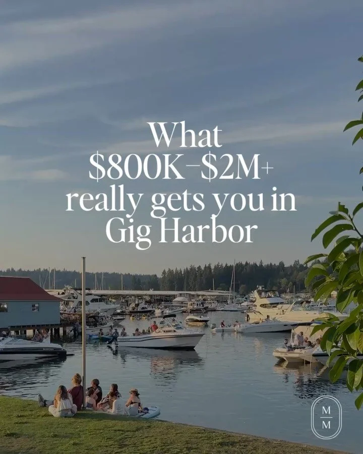 Every price point comes with trade-offs. 

And not everything scales the way people think it does in Gig Harbor&hellip;⚓️

$800K, you&rsquo;re buying into the area, but something gives. 
$1.2M, you&rsquo;re getting closer, but still choosing what mat
