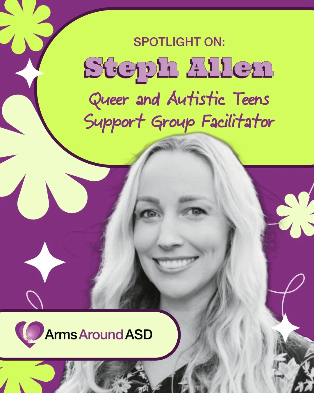 Spotlight on: Steph Allen, Queer &amp; Autistic Teens (&quot;Teen Q&amp;A&quot;) Support Group Facilitator at @armsaroundasd

We're so excited about this new version of the Q&amp;A group, adapted for #teens.

ABOUT YOUR FACILITATOR:
Stephanie &ldquo;