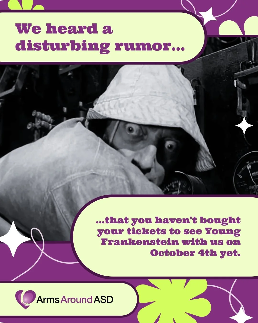 We're just really excited to see you...ALIIIIIVE. Do the thing! 

Sign up at www.armsaroundasd.org

HOP to the Movies 2025 DETAILS:

Showing the #MelBrooks cult classic, #YoungFrankenstein, on the big screen.
October 4th, 6:30pm
Land of the Sky UCC  