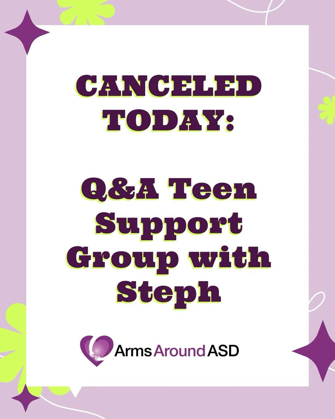 Arms Around ASD and the Asheville Mall are fully open today. However, the snowy weather is keeping folks at home. Steph needs to cancel Q&amp;A Teens - the queer and autistic support group for teens. She&rsquo;ll catch you next time when the weather 