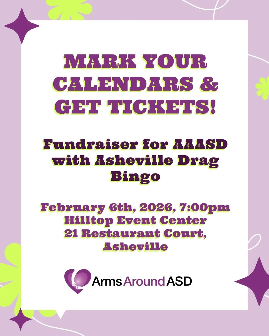 Get ready for a totally 80&rsquo;s Drag Bingo fundraiser on February 6th, benefiting Arms Around ASD! You can help one of your favorite nonprofits while having a hilarious retro good time with the gals of @ashevilledragbrunch. 

Mark your calendars, 