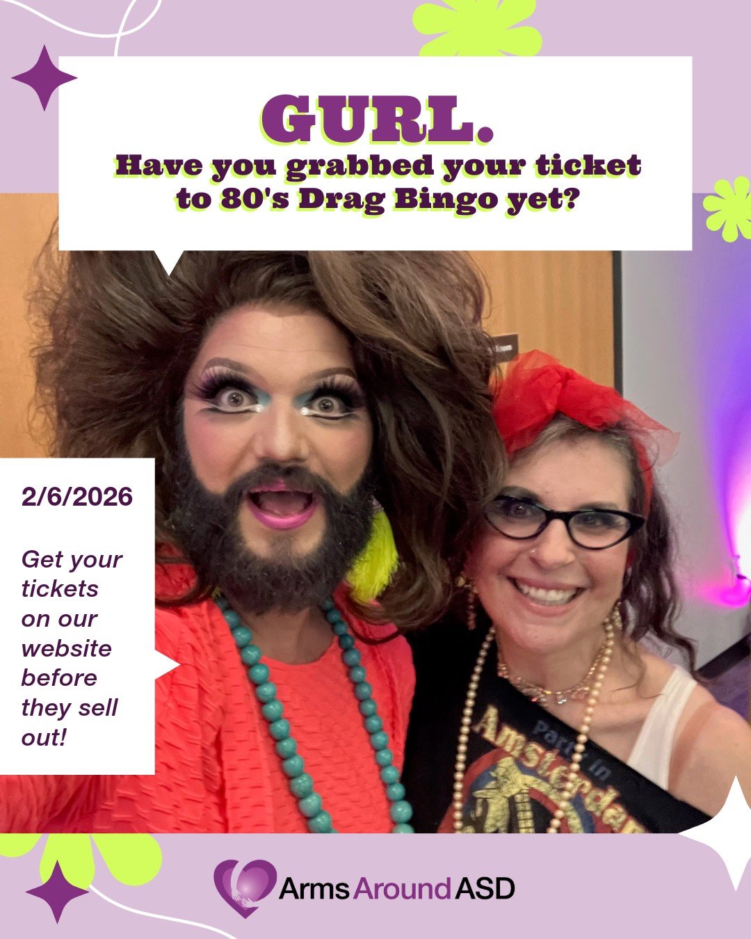 Don't get caught with FOMO on February 6th! Get your tickets to this spectacular fundraising event for grown-ups. 

Tickets and details at armsaroundasd.org under "Events."

@ashevilledragbrunch #queerandautistic #autismsupport #nonprofitso