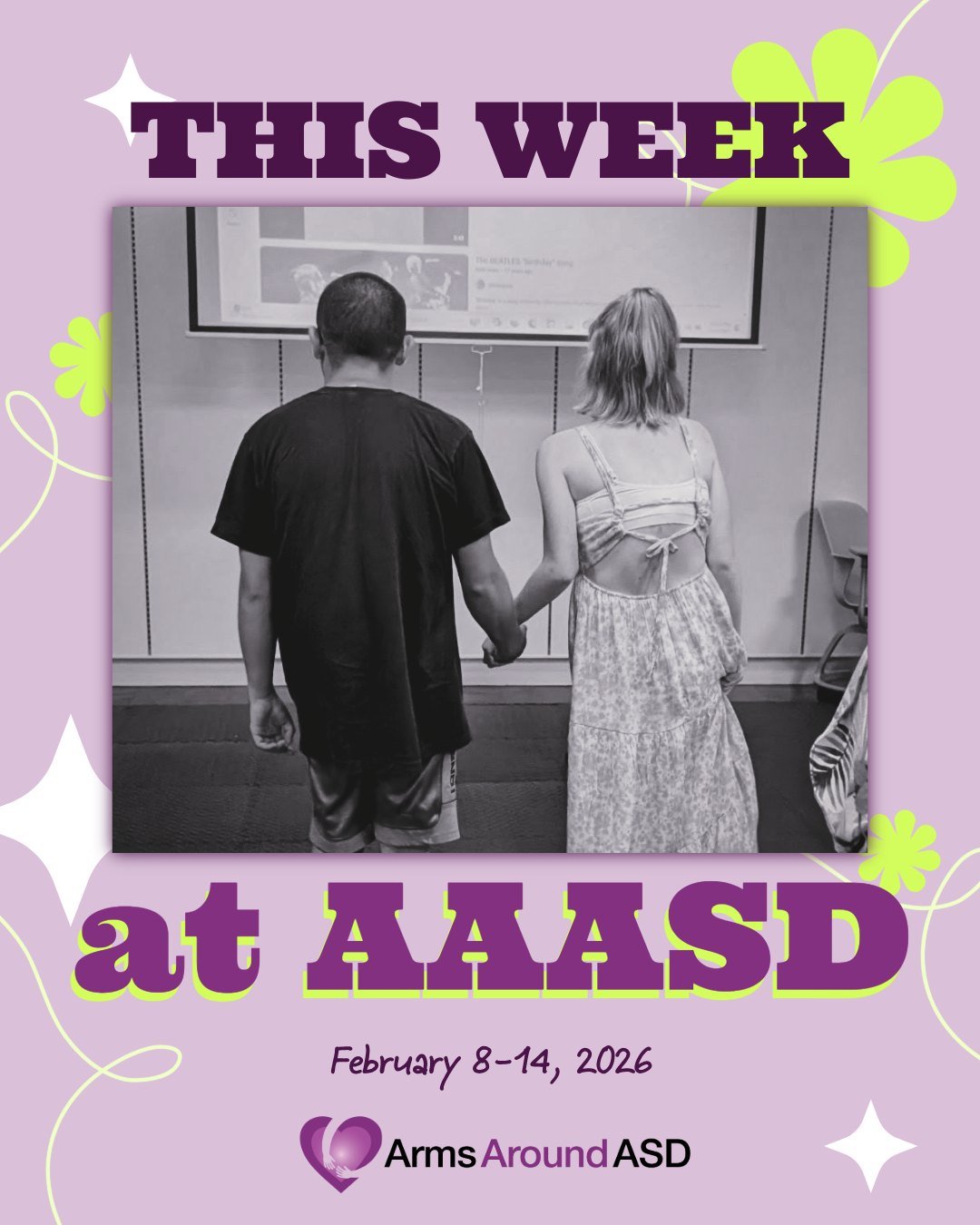 Here's what's going on this week at Arms Around ASD:

SUNDAY 2/8
5pm 9D Somatic Breathing Zoom with Tyler (L!nk in B!0)

MONDAY 2/9
12:30 Chair Yoga with Amy
2pm Garden Group with Kathy
4pm Snack Attack with Megan &amp; Ky-Lee
5:30pm &ldquo;Q &amp; A