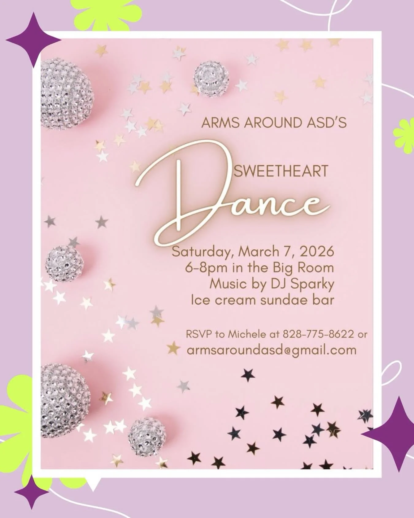 Arms Around ASD&rsquo;s 🩷 SWEETHEART DANCE 🩷 is less than a month away and you&rsquo;ll want to make your reservations NOW!

Featuring William Alexander Pott aka DJ SPARKY spinning tunes and a sundae bar, this dance will be  SWEETER THAN SWEET 🩷

