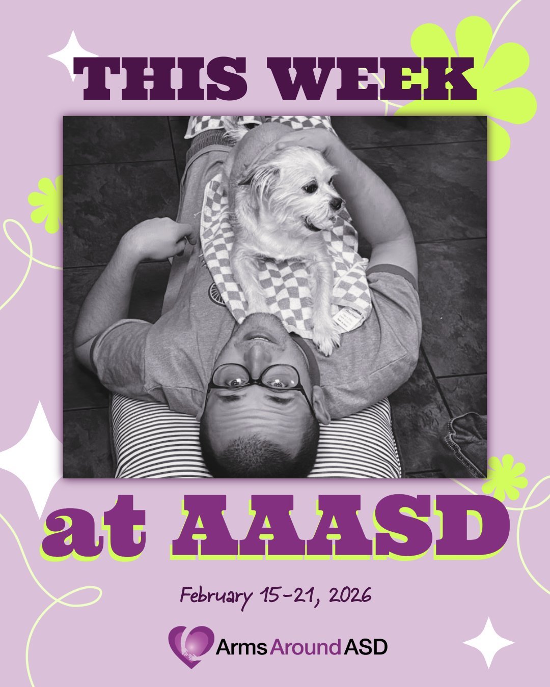 Can you feel how early spring is peeping around the corner? 🤩 Have you gotten to spend some time outside this week? 

Here's what's going on this week at Arms Around ASD:

SUNDAY 2/15
5pm 9D Somatic Breathing Zoom with Tyler
{L!nk in bi0}

MONDAY 2/