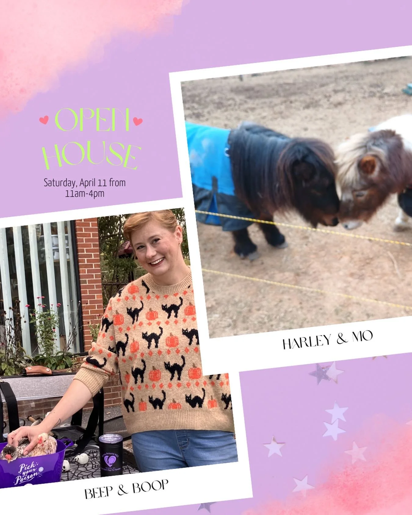 Did you say, &ldquo;animals&rdquo;? We&rsquo;ve got animals! Stop by the Arms Around ASD Open House at Arms Around ASD on Saturday, April 11 between 11:30am-12:30pm for all the love and pets 💜 Meet mini ponies Harley &amp; Mo and their person, Maggi