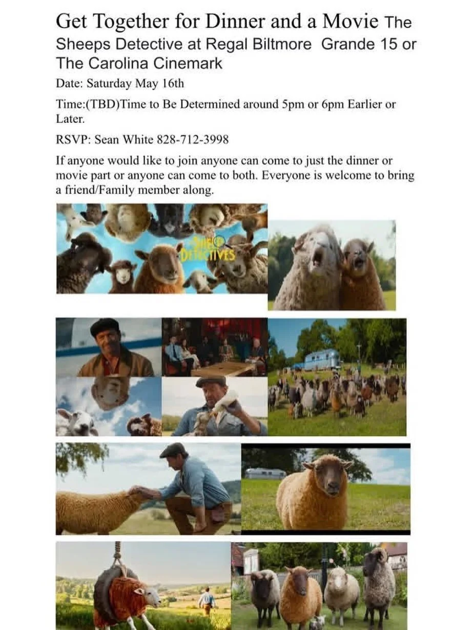 Everyone is invited to the monthly @seanwhite500 get together on May 16th for dinner and the movie, The Sheep&rsquo;s Detective. This event is for all ages. Questions? Reach out to Sean at 828-712-3998 or via social media.