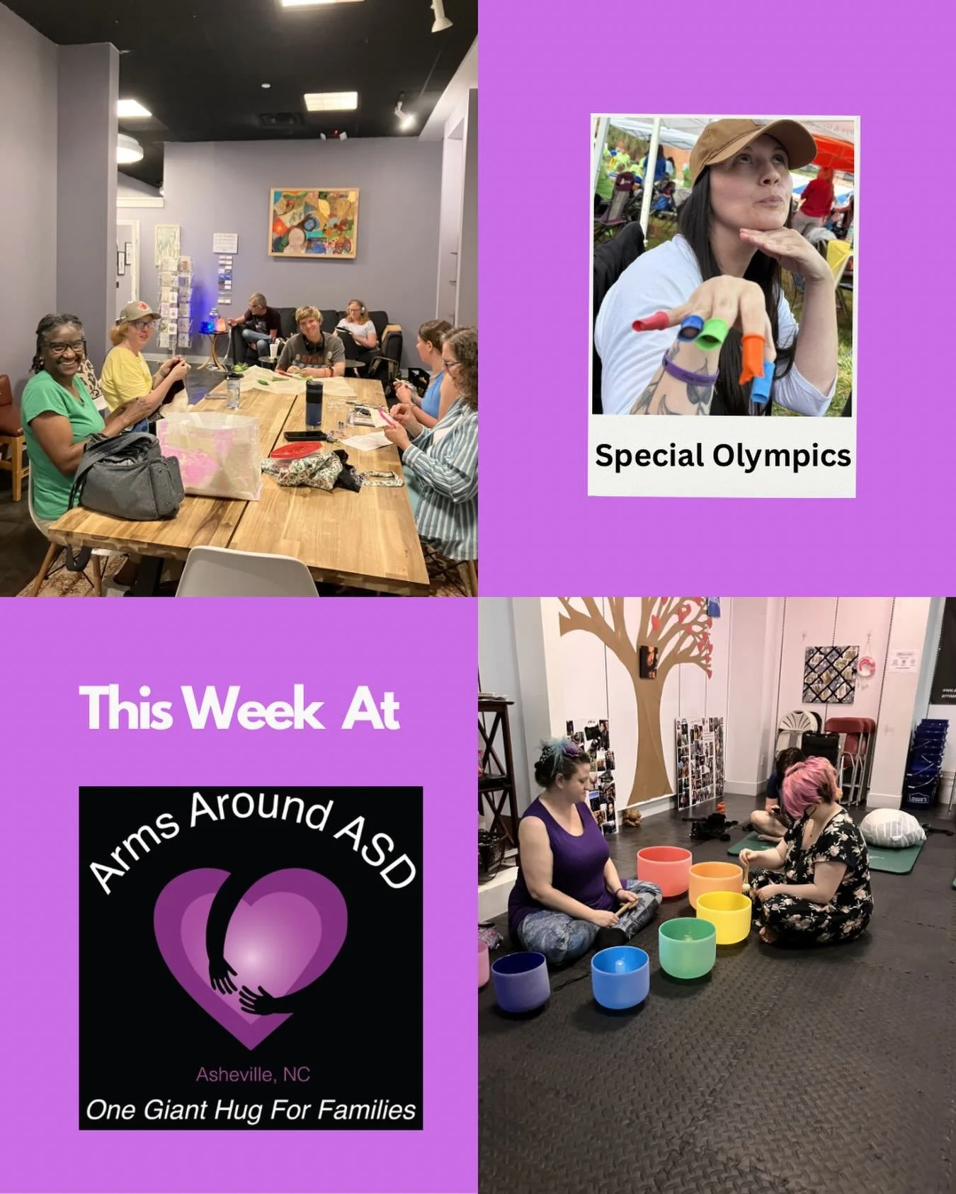 Community, fun, creativity, self-care - all at Arms Around ASD this week. It feels so good to be in a place where you can be 100% yourself 💜

Here&rsquo;s everything that&rsquo;s going on from Monday, May 18 through Saturday, May 23:

MONDAY 5/18
11